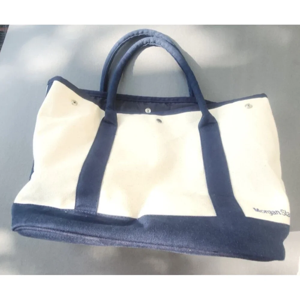 Morgan Stanley Scarborough & Tweed Canvas Snap Boat Tote Bag – Navy Trim